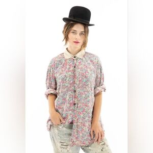 Magnolia Pearl Pink and Green Floral Button Down Shirt